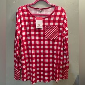 MarleyLilly Red + White Checkered Long Sleeve Shirt. Womens Size Medium. NWTS.